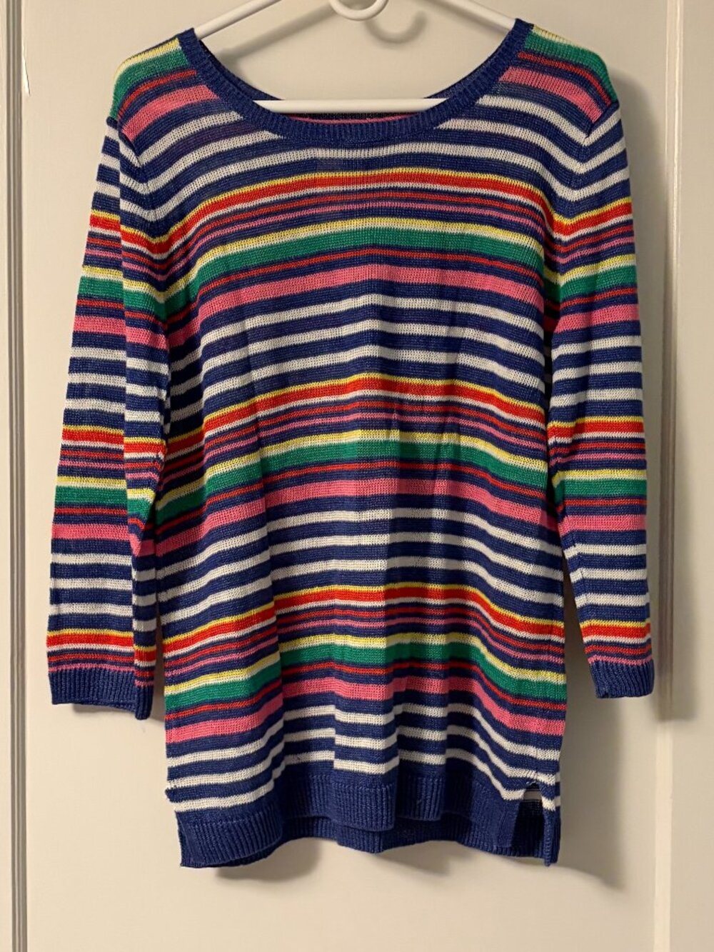 Talbots 100% linen rainbow stripe 3/4 sleeve sweater NWT size XL petite preppy - Picture 3 of 9